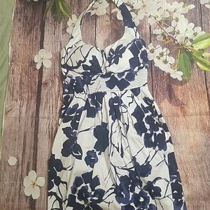 B. Smart Blue, Black, & White Floral Halter Dress